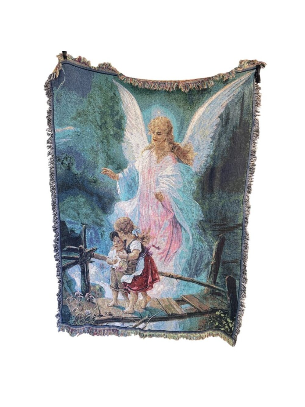 Vintage Guardian Angel Tapestry Throw Blanket Afghan‎ Children Crossing Bridge